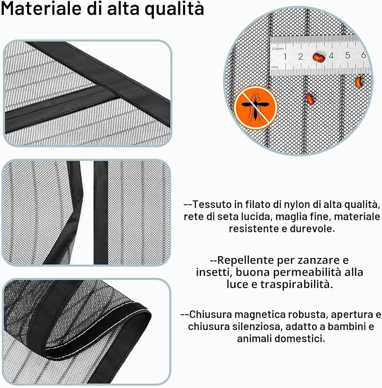Zanzariera Magnetica per Porte 90 x 210 cm, Tenda Magnetica Zanzariera Porta, Nessun Attrezzo Richiesto, Facile da Installare, Adatto a Bambini e Animali Domestici, Grigio Puro