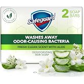 Safeguard Bath Bar Soap, Fresh Clean Aloe Scent, 3.2 oz (2 Count) | Micellar Deep Cleansing that Washes Away 99% of Bacteria | Plant-Based Cleansers &amp; Skin Conditioners for Hands, Body, &amp; Face
