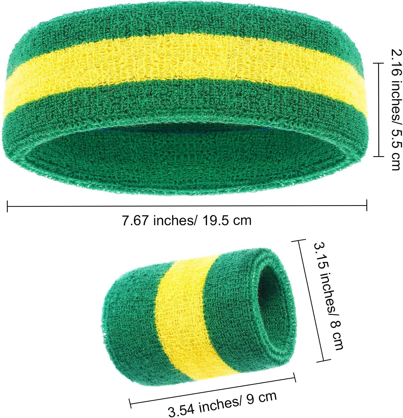 WILLBOND 3 Pieces Sweatbands Set, Includes Sports Headband and Wrist Sweatbands Striped Sweat Band for Athletic Men and Women (Green and Yellow) : Clothing