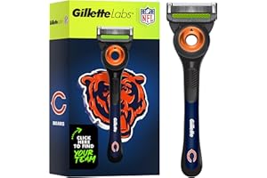 Gillette Labs Special NFL Bears Edition Shaving Razor for Men - 1 Handle, 4 Razor Blade Refills & Magnetic Stand, Holiday Gifts for Men, GilletteLabs with Exfoliating Bar