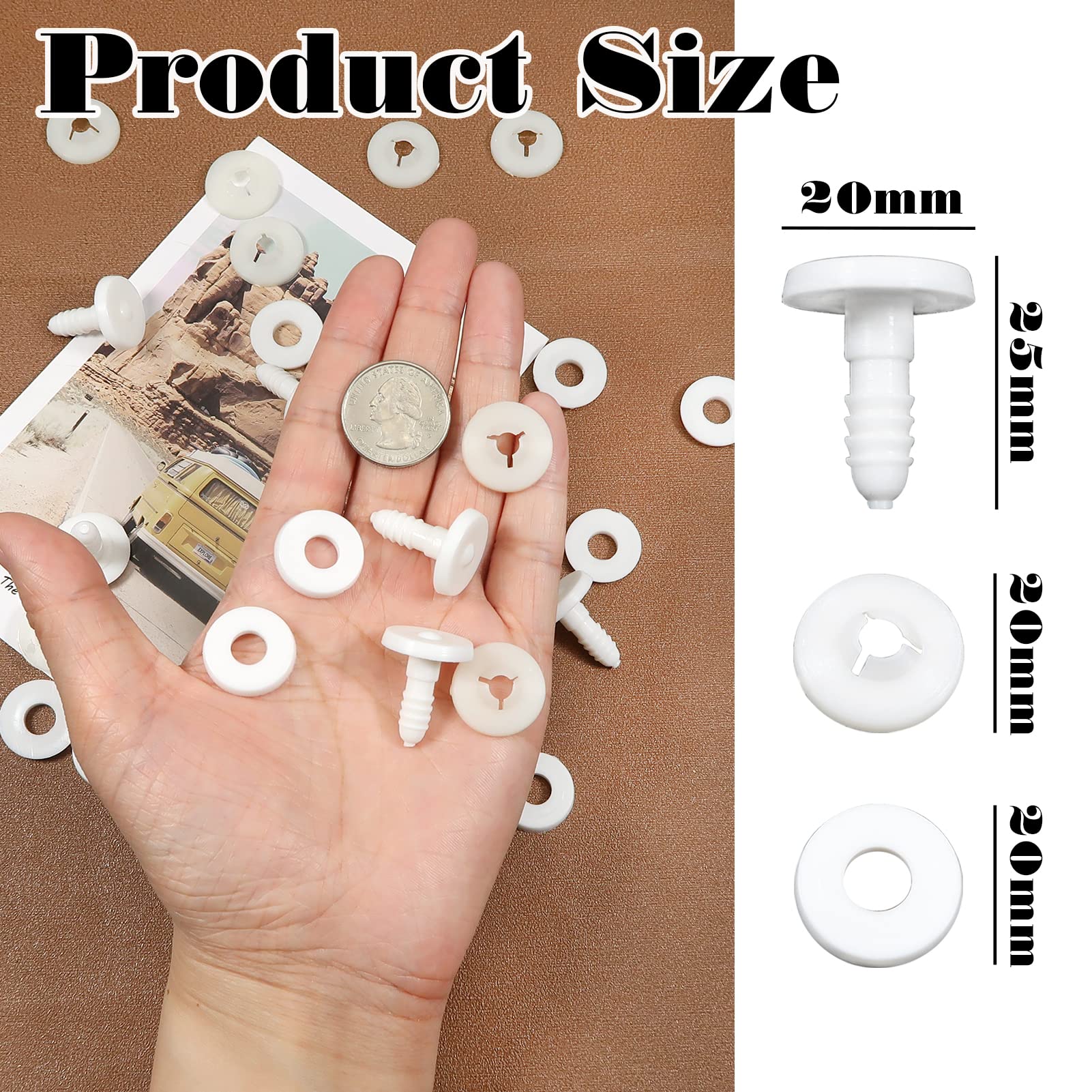 TOAOB 20 Set 20mm Doll Joints for Amigurumis Crochet White Movable Plastic Animals Safety Joints for Crochet Accessories Stuffed Animals Crafts Puppets Limbs and Arm Leg Neck Joints Doll Making
