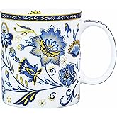LanHong Bone China Coffee Mug Floral Tea Mug - 12 oz Cute Coffee Tea Mug with Floral Pattern - Birthday Christmas Gifts for Women Men Friend