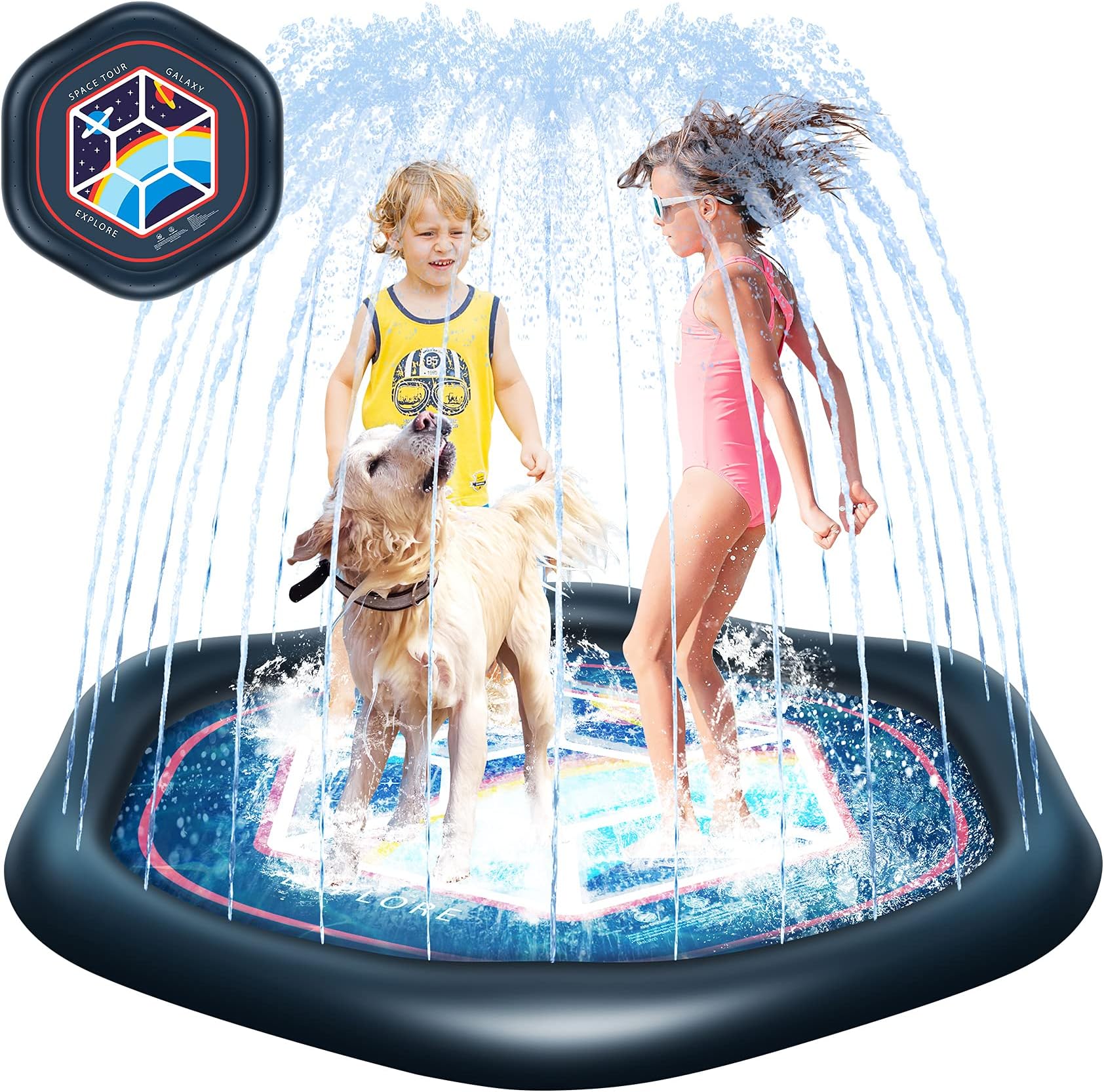 Splash Pad, 68" Sprinkler Splash Pad for Kids Toddlers, Wading Shallow Pool for Learning, Summer Outdoor Water Toys, Sprinkler Play Mat Outside Backyard Pool Party for Babies Boys Girls Dogs Ages 3-12