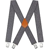 Doloise Men's Suspenders X Back 2 Inches Wide with Extra Heavy Clips Adjustable Braces for Men Suspender