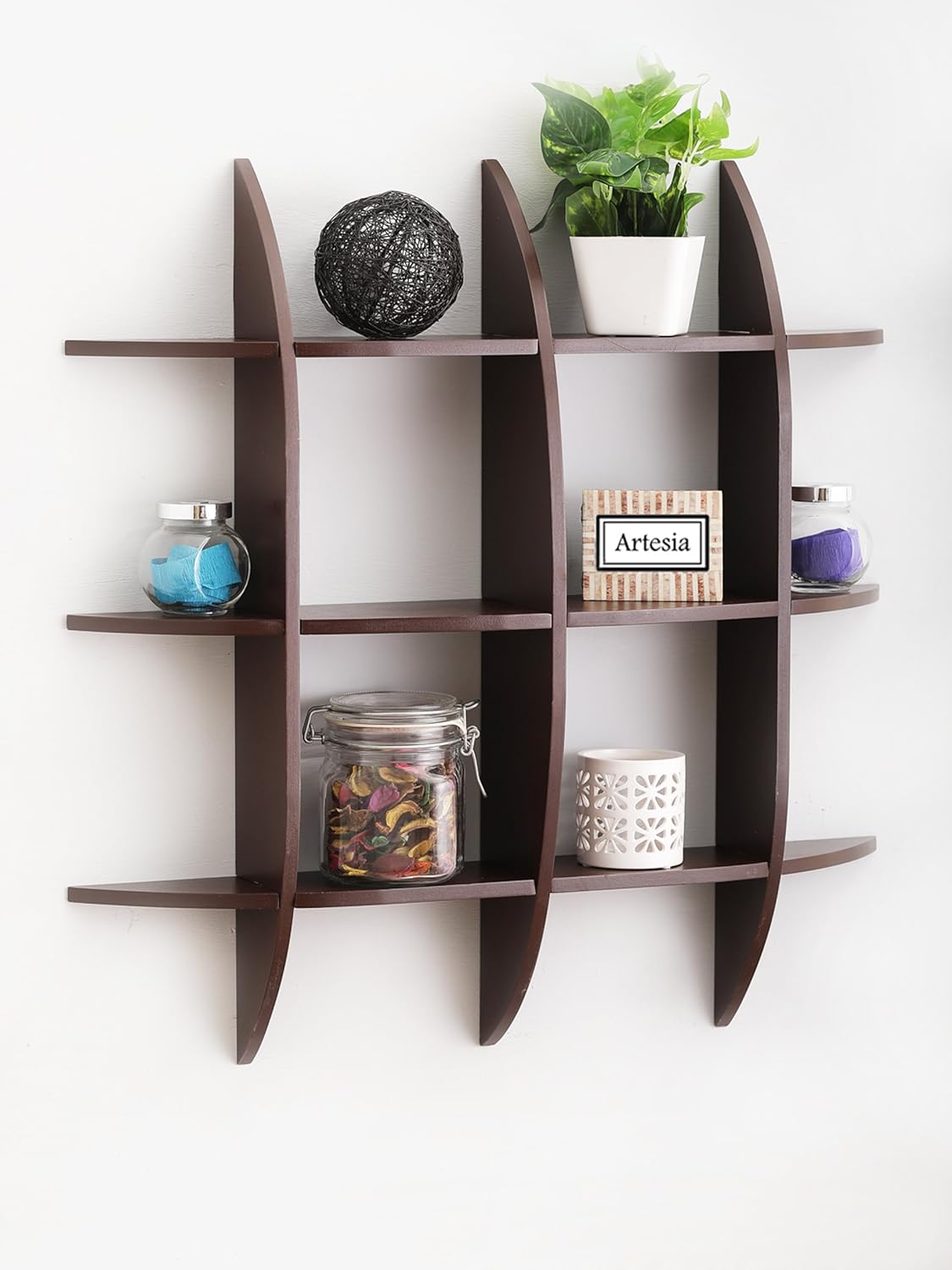 Artesia MDF Brown Wall Shelf Rack Globe Shape Storage Wall Shelves