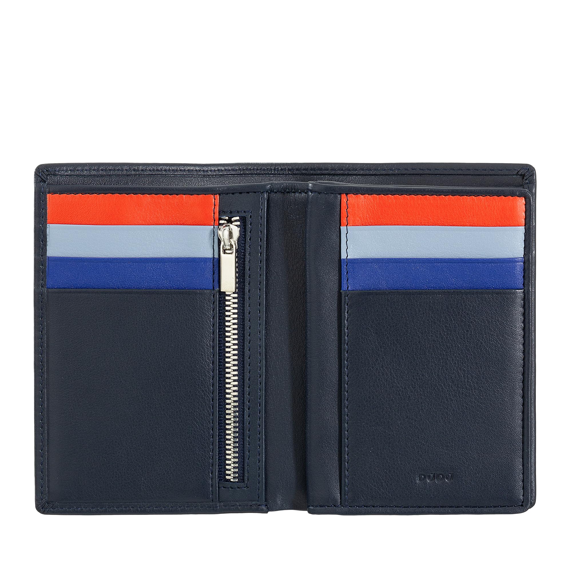 DUDU Man's Multi-Colour Leather Folding Model RFID Wallet with Zip Navy