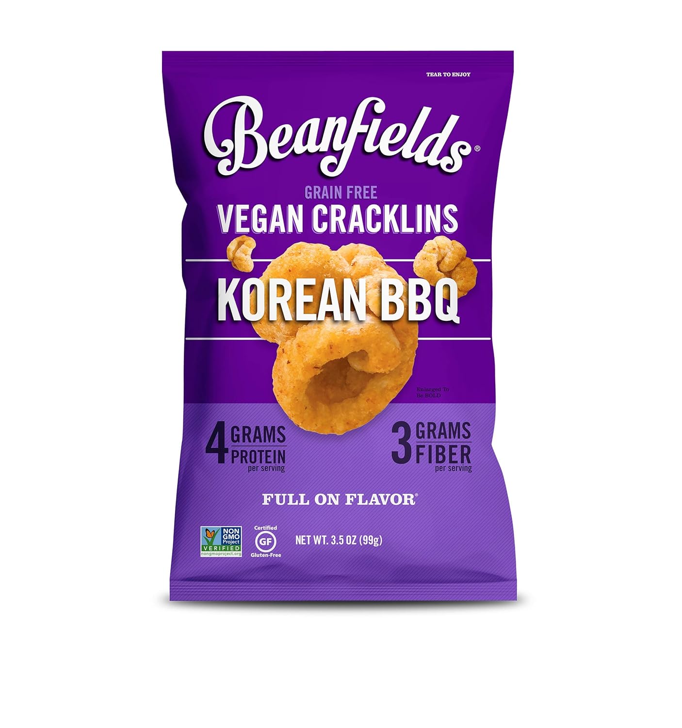 Beanfields Korean BBQ Grain Free Cracklins, High Protein and Fiber, Gluten Free, Vegan Snack, 3.5oz (Pack of 6)