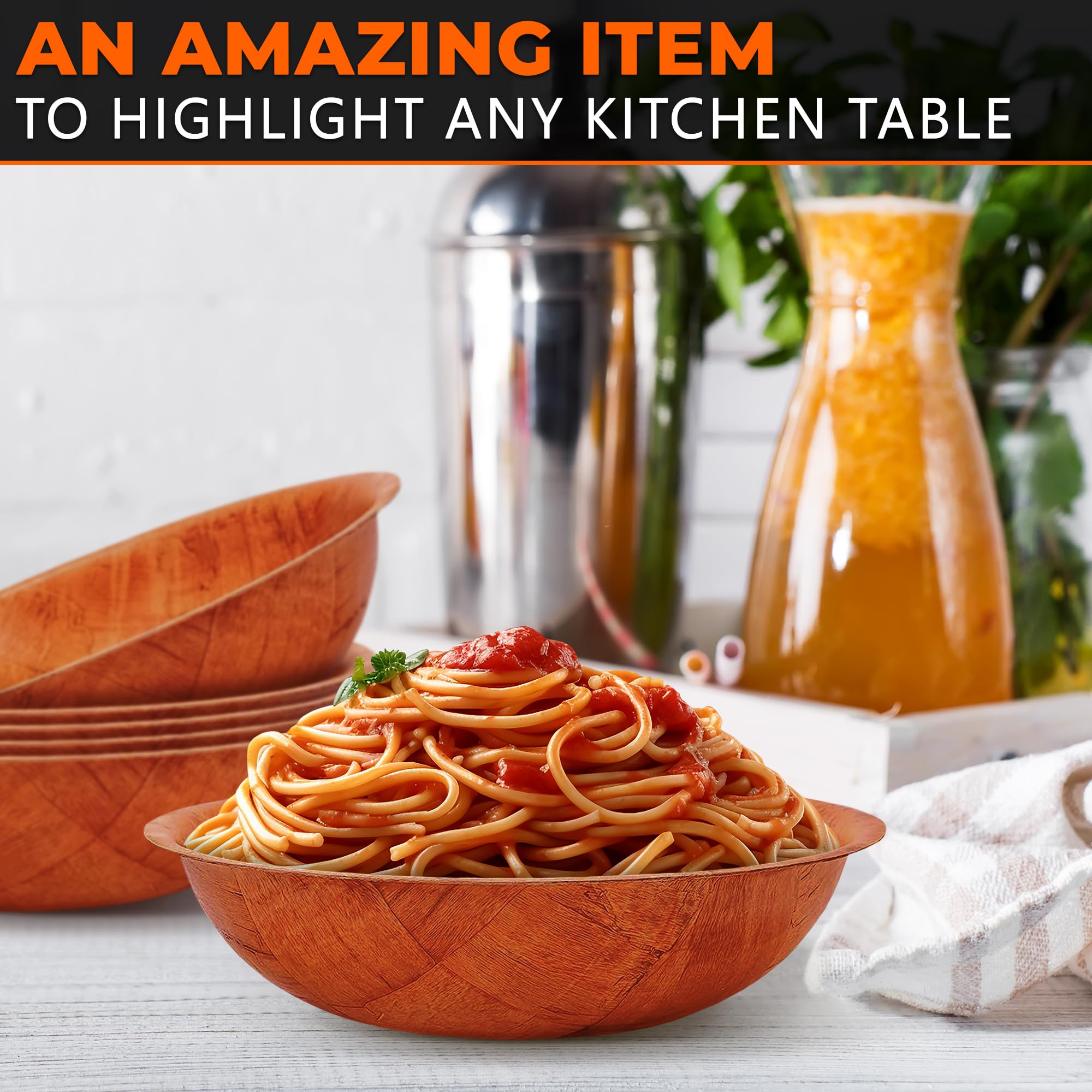 6Pcs Wooden Salad Bowl Set - 8 Inch Decorative Bowls for Kitchen Large Serving Bowls for Entertaining Small Snack Bowls Set Soup - Fruit Bowl for Kitchen Counter Salad Bowls for Lunch Serving Bowl Set - Image 5