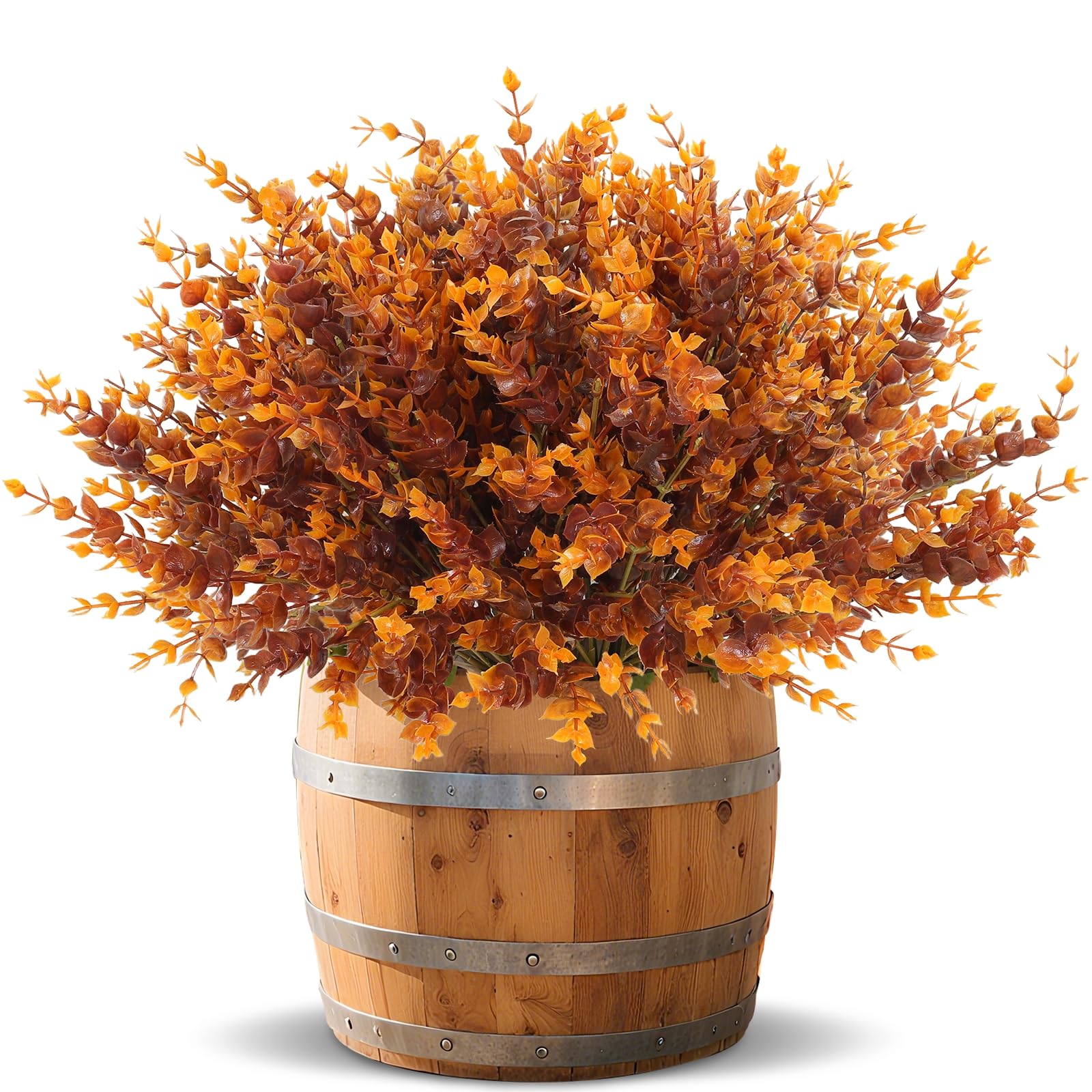 Photo 1 of 12 Bundles Artificial Fall Flowers for Outdoors Fall Decorations, UV Resistant Fake Mums Faux Fall Plants Plastic Greenery Porch Fireplace Home Gardens Autumn Thanksgiving Decor(Brown Eucalyptus)