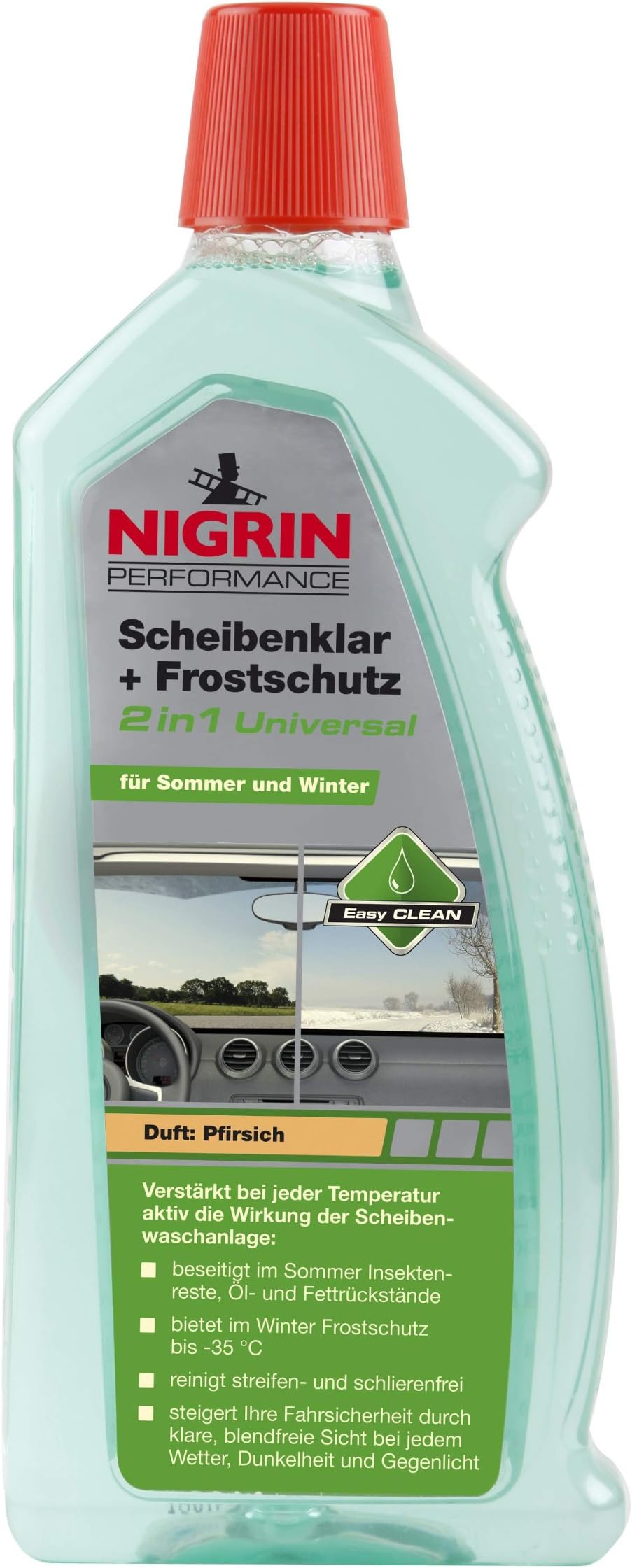 Nigrin 73979 Universal 2 in 1 Windshield with Antifreeze -35 Degree C Peach, 1 Liter, Clear