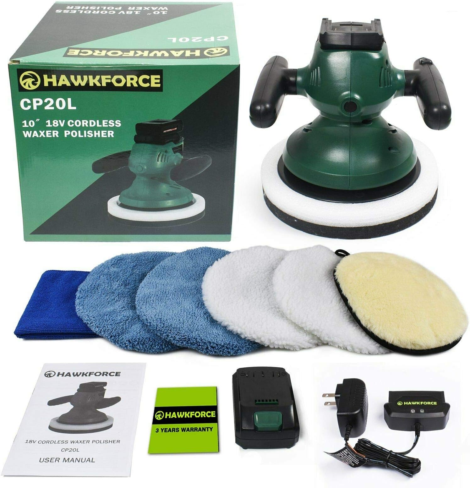 Strong689 18V 10'' Professional Cordless Random Orbit Waxer Buffer Car Polisher +6 Bonnets