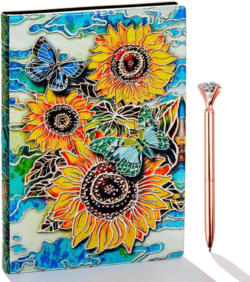 Sunflower Journal, Leather Writing Journal Notebook, A5 Lined Journal, 200Pages, Personal Diary-Antique Handmade Notepad Sketchbook, Travel Diary& Notebooks to Write in, Gift for Women&Gril (Multicolored) : Office Products