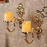 Gold Candle Sconces for Tapered Candlestick,Pack of 2, Gold Candle Wall Sconce Holder Iron Candelabra