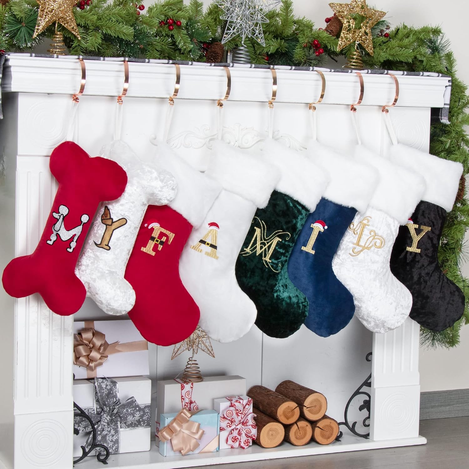 Stockings & Holders - Beyond Your Thoughts Personalized Monogram Initial Human Christmas Stockings Durable Christmas Ornament Bag for Family Decorations Blue Letter G