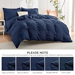 HYMOKEGE Navy Blue Twin Comforter Set Seersucker 5
