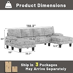 YESHOMY Convertible Sectional Sofa U-Shaped Couch