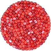 Plastic Pony Beads for Jewelry Making, 1200 Pieces, Multi-Color, 0.35 x 0.22 inch, DIY Craft Beads for Bracelets and Hair Braids (Red)
