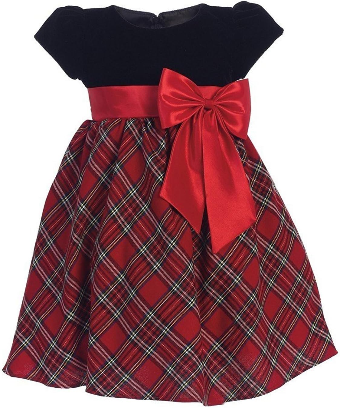 Little Girls Red Black Velvet Plaid Holiday Fall Christmas Girls Dress 3Mos-12