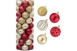 YOMIKOO 45Pcs 6cm/2.36inch Christmas Balls Glitter Christmas Tree Ornaments Hanging Christmas Home Decorations for Home House Bar Party（Red/Gold