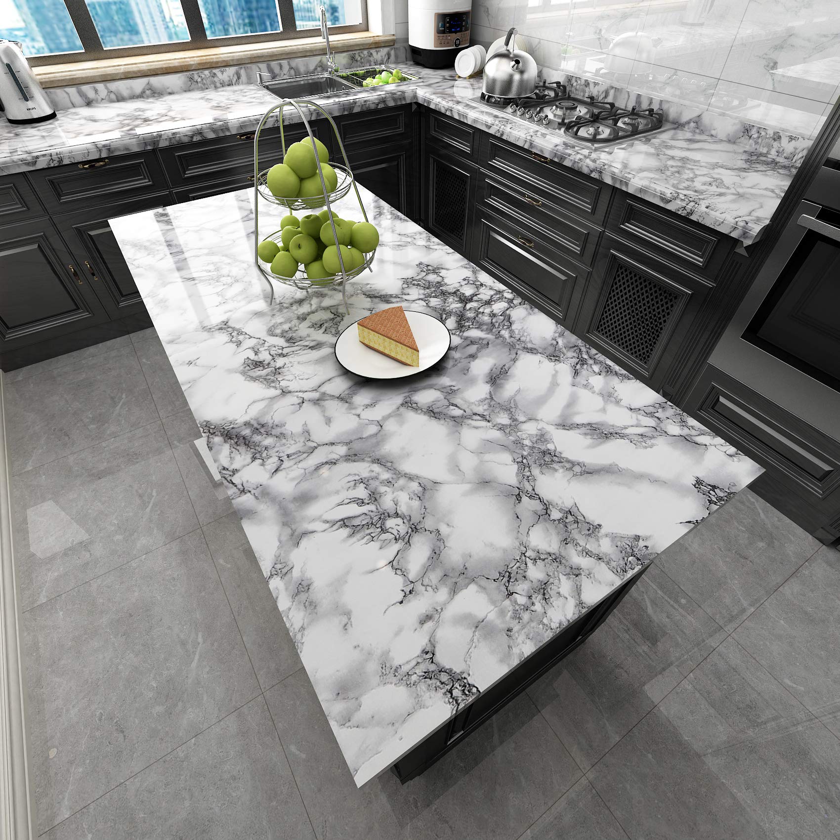 Livelynine Marble Wall Paper Kitchen Countertop Peel and Stick Wallpaper Waterproof Contact Paper Self Adhesive Vinyl Wrap for Bathroom Countertops Table Desk Furniture Counter Top Covers 15.8x78.8 in