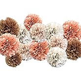 Tissue Pom Poms Wedding Party Decorations – 20 Pieces Dusty Pink Brown Pastel Cream Ivory Paper Flowers Kit for Engagement Bridal Baby Shower Bachelorette Hanging Decor (Rose Gold)
