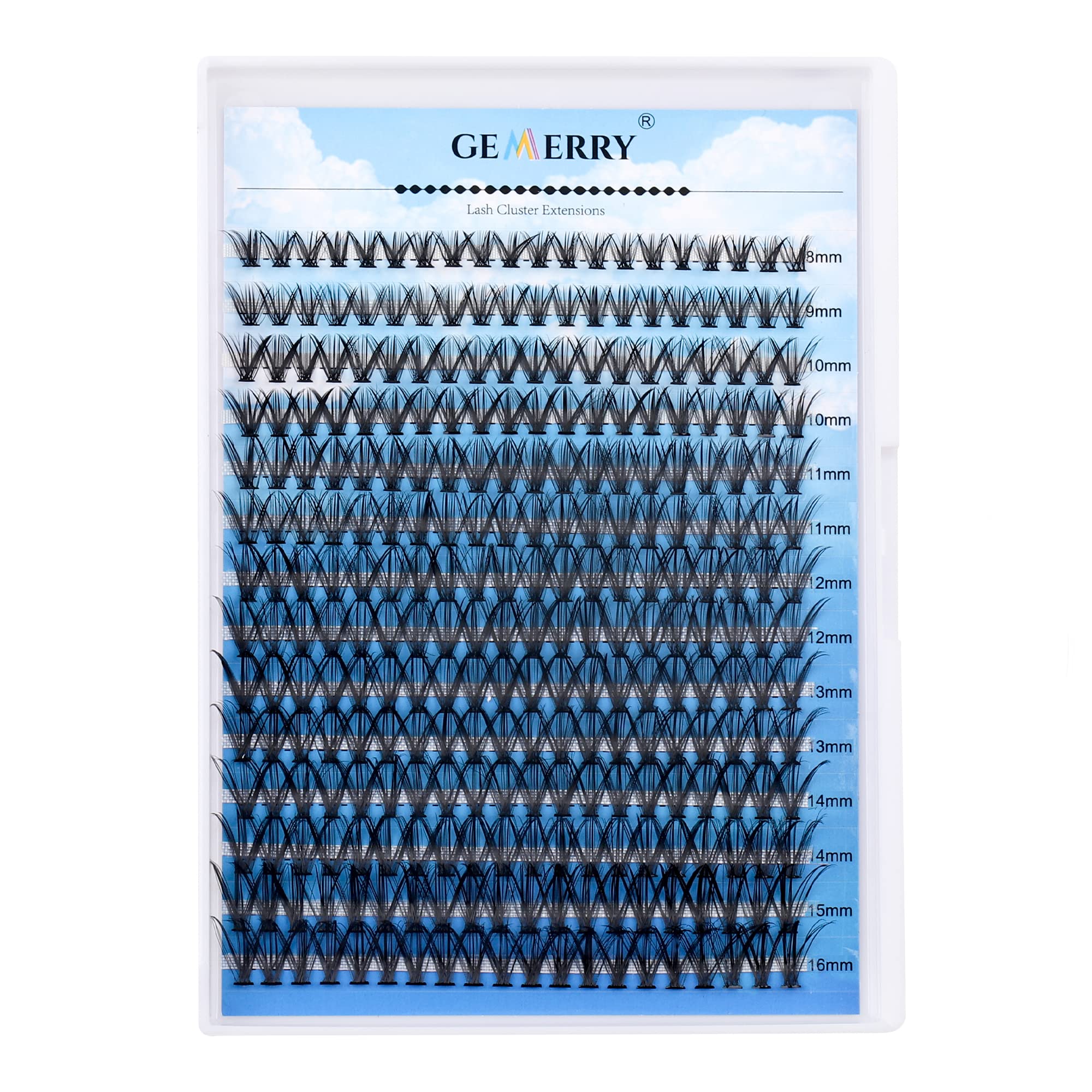 GEMERRY Cluster Lashes 280PCS Individual Lashes 0.07mm D Curl 30D 0.07mm 8-16mm Mix Lash Ribbons Wide Stem Natural Look Eyelash Volume Lashes at Home Eyelash Extensions(30D-D-0.07-8-16mm)