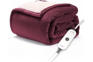 Sunbeam Electric Throw Royal Mink Sherpa Heated Blanket, 4 Heat Settings, 4-Hour Auto Shut-Off, Fast Heating, Luxurious and Ultra Comfy, Cabernet Color, 50" x 60"