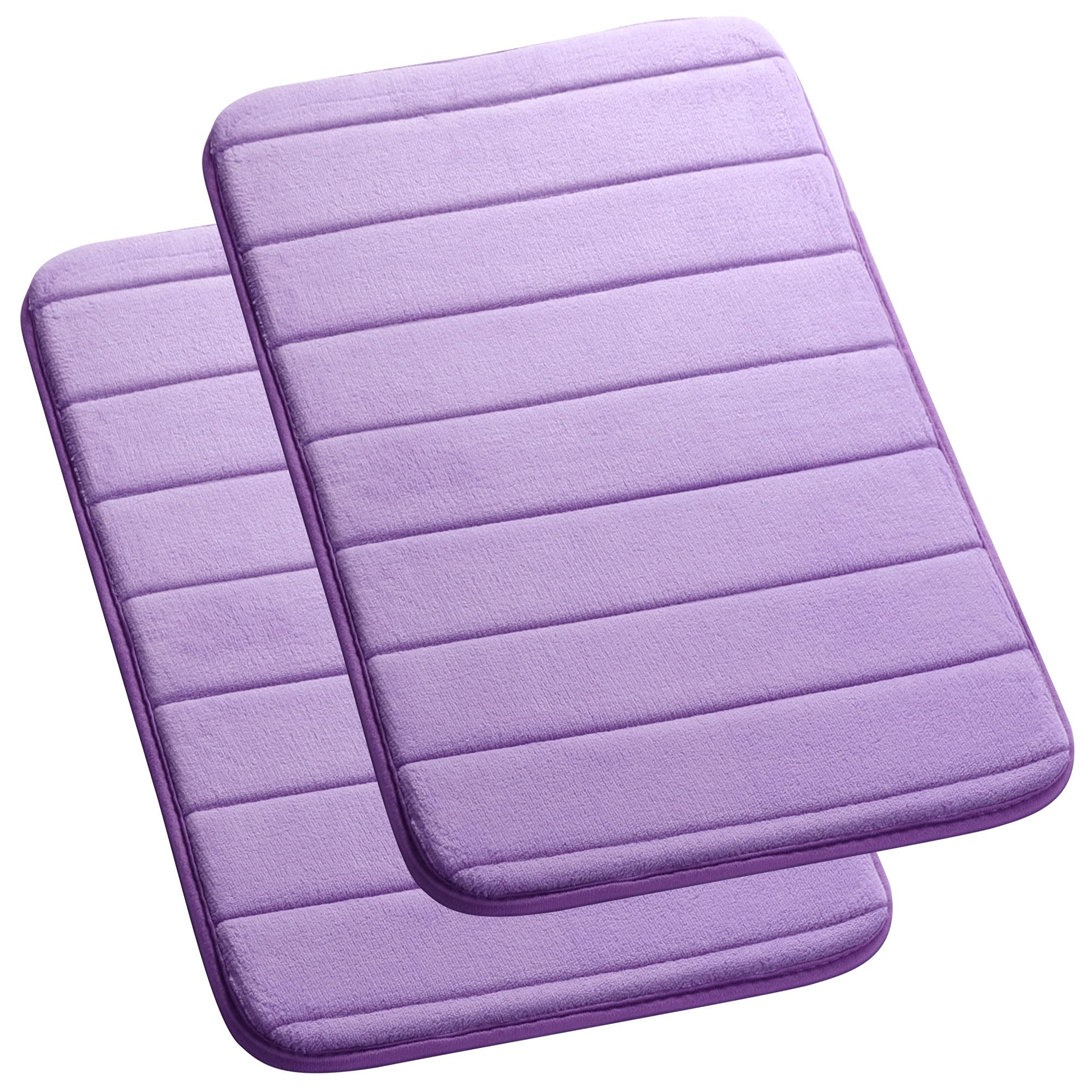PiccoCasa Memory Foam Bath Mat 2Pcs 17 x 24 Inches Non Skid Velvet Absorb Water Bath Rug for Bathroom Kitchen Soft Carpet Light Purple