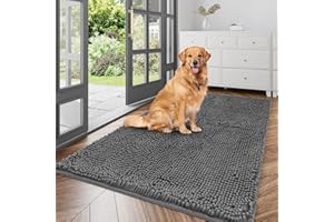 Cybstrax Ultra Absorbent Dog Door Mat for Muddy Paws, 72" x 36" Chenille Mud Mat for Dogs, Quick Dry, Trap Dirt Non-Slip Machine Washable Entry Rug for Indoor Outdoor Entrance, Dark Grey