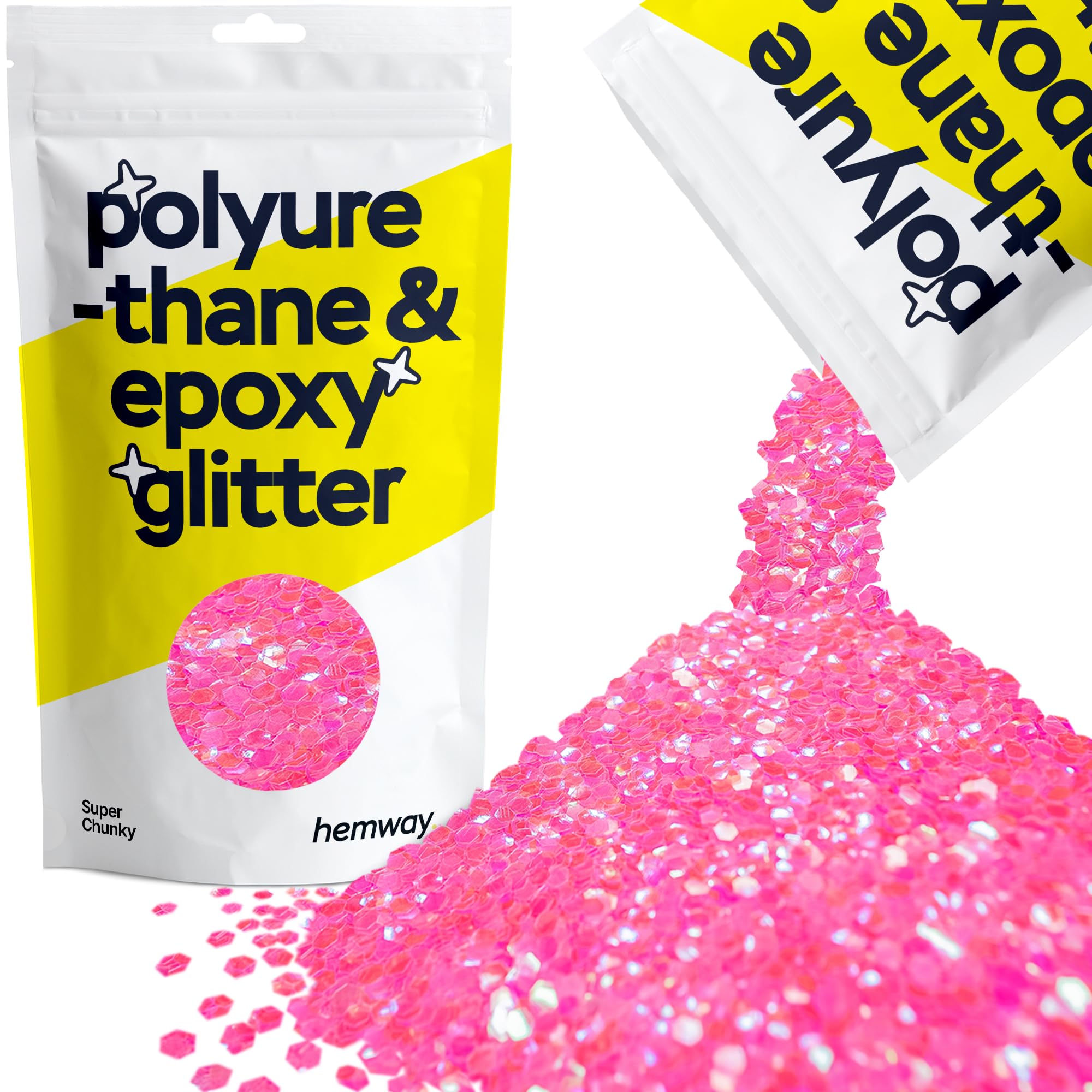 Hemway Resin Glitter Baby Pink Iridescent 100g Super Chunky | Polyurethane & Epoxy Glitter for Resin Crafts, Tumblers, Coasters, Floor & Table Art