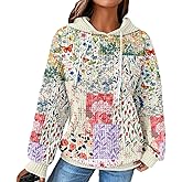 MARSVOVO Patchwork Hoodie for Women Dressy Drawstring Waffle Sweatshirt Pullover Oversized Casual Spring Fall Hoodies
