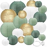 21Pcs Sage Green Paper Lanterns,4"6"8"10"12" Hanging Round Paper Lanterns Decorative for Indoor or Outdoor Weddings Bridal Shower Decorations,Rustic Party,Graduation,Sage Green Birthday Party Supplies