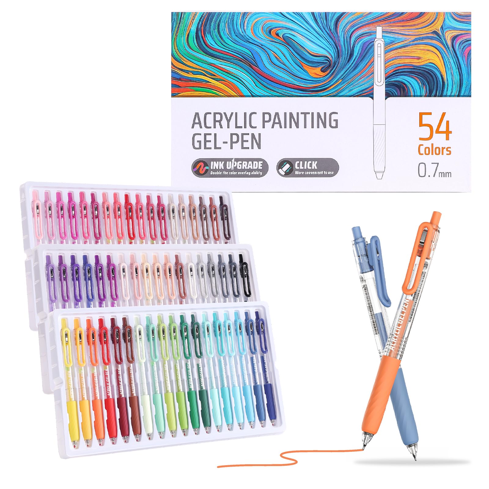 Photo 1 of Xipan Acrylic Colored Pens Set, 54 Colors Retractable Gel Ink Pens, 0.7mm Fine Point Colorful Pen for Black Paper, Rock, Glass, Fabric and Art Crafts Supplies, Color Pen for Journaling Note Taking