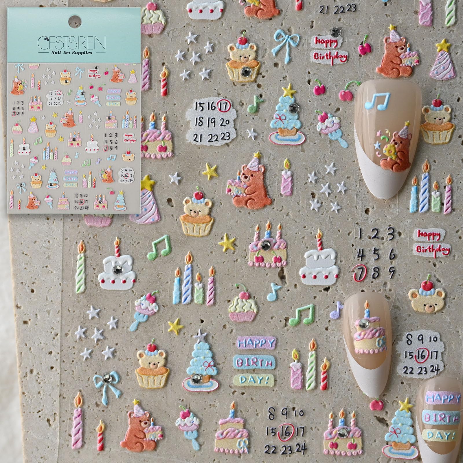CESTSIREN Party Cake Nail Art Stickers, Celebrate