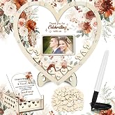 Chunful Hearts Guest Book Alternative with 100 Wooden Hearts Chips Box and Pen Brown Wooden Heart Picture Frame Rustic Guest Book Reception for Wedding Baby Shower Birthday Ceremony(Bohemia)