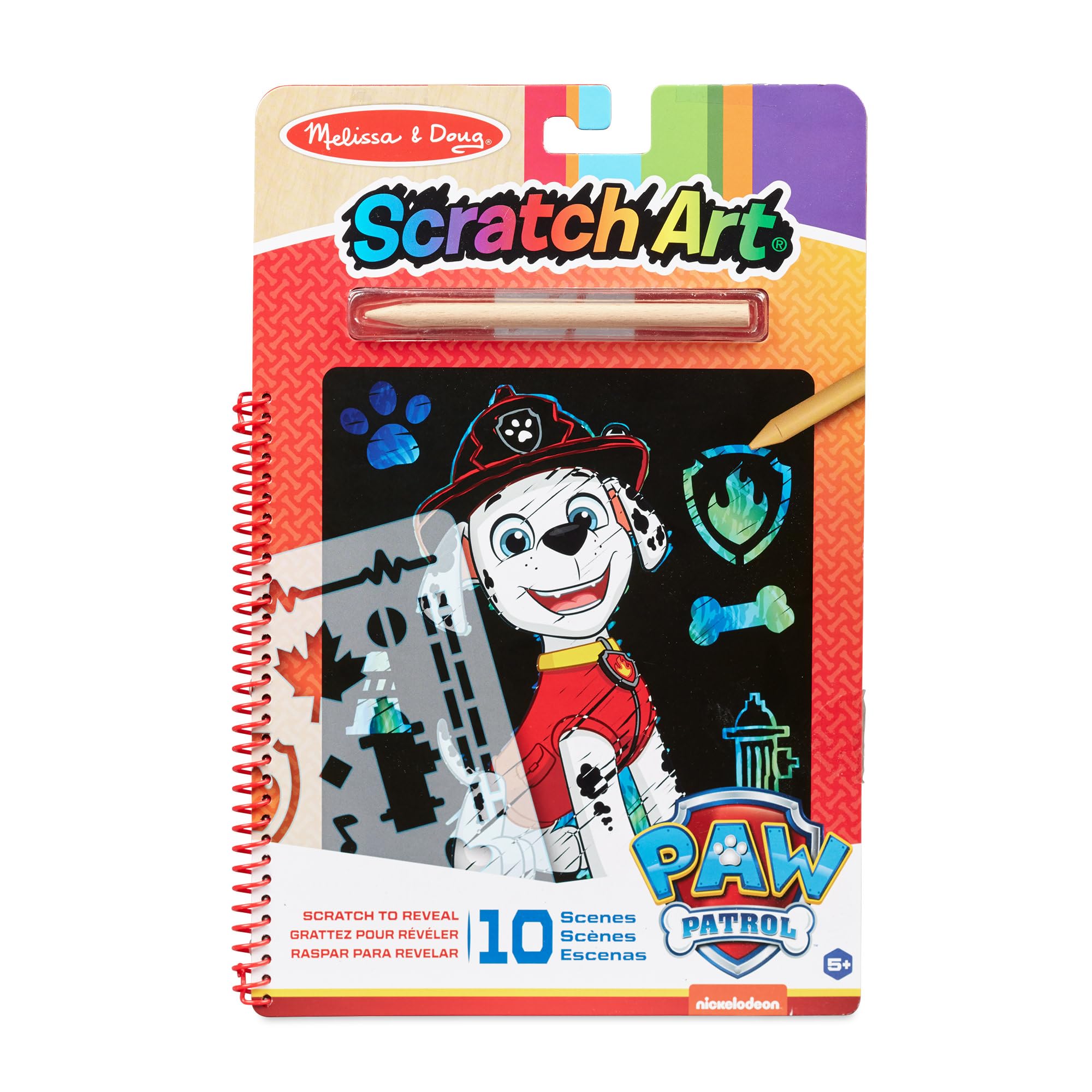 Melissa & Doug PAW Patrol Scratch Art Pad - Marshall Multicolor Reveal Travel Activity Pad, 33261