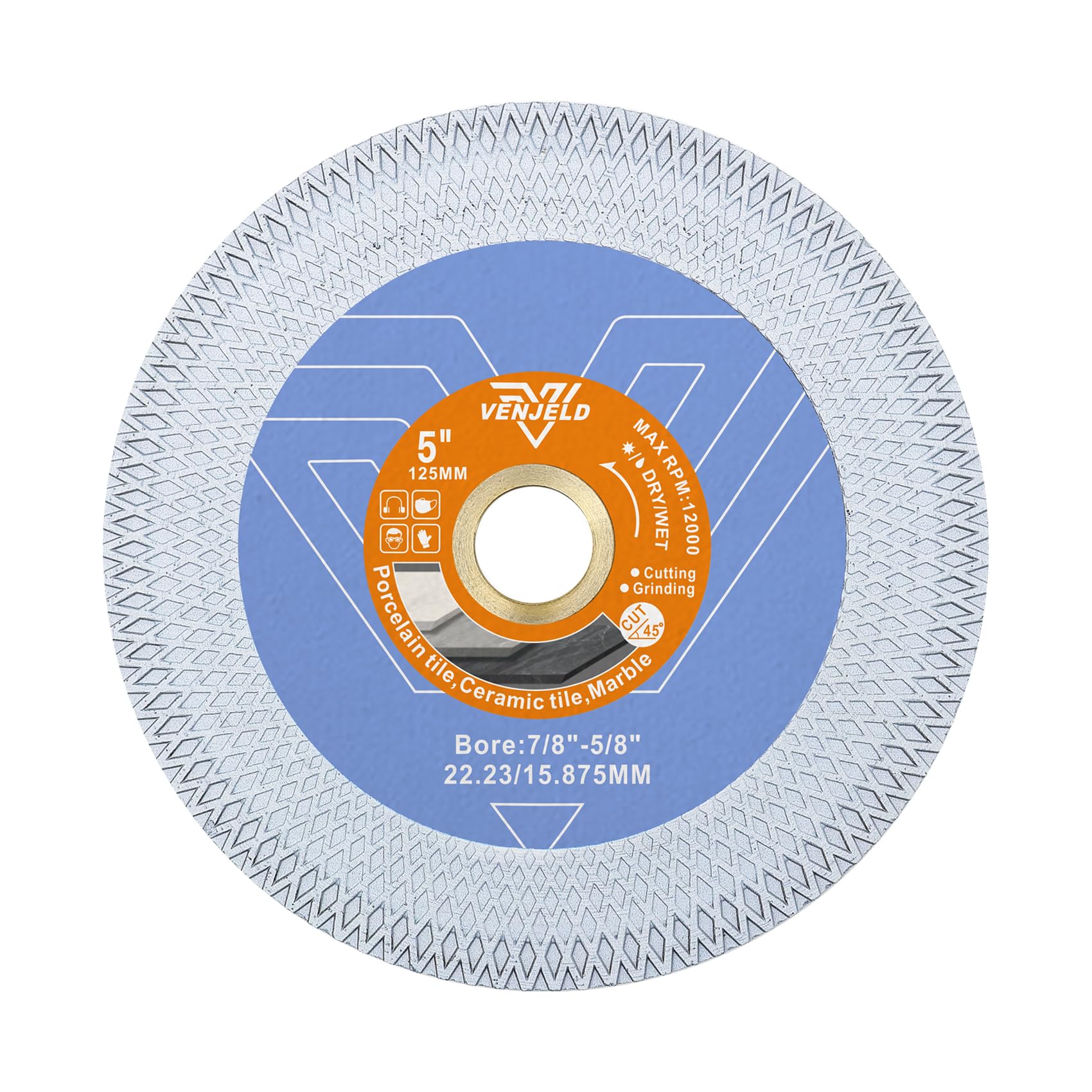 Diamond Tile Saw Blade 5 Inch/125mm Cutting and Grinding Disc, 10/20mm Diamond Coated on Both Sides for Ceramic Porcelain Tile Marble Artificial Stone VENJELD