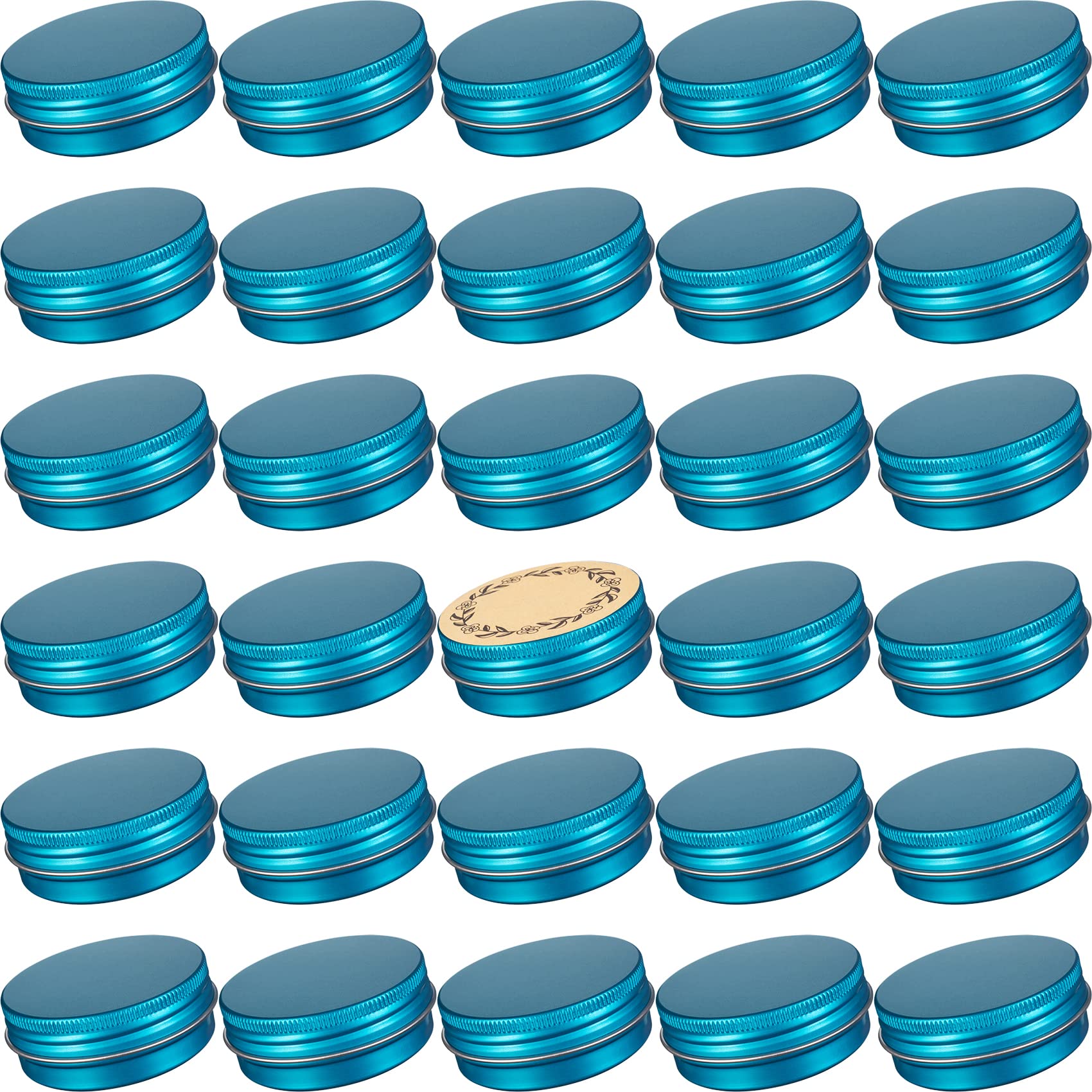 Photo 1 of 1 oz / 30ml Screw Top Aluminum Tin Jar with Screw Lid and Blank Labels (Lake Blue - Pack of 32)