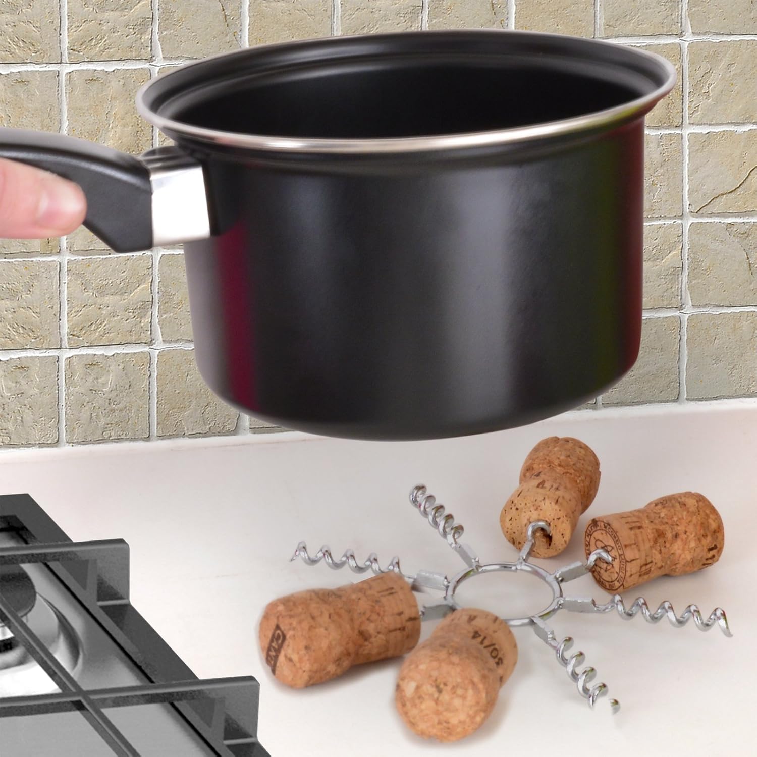 Stainless Steel Wine Cork Trivet Holds 8 Corks Protects Kitchen