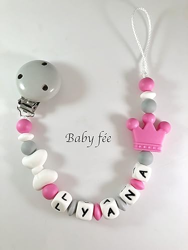 Produits Handmade Accessoires Pour Tetine Attache Sucette Bebe Personnalise Perles De Bois Fille Couronne Attache Tetine Genesis Gs Com