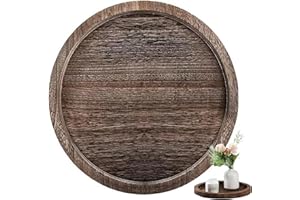 Round Wooden Trays for Decor, 12 Inch Multipurpose Decorative Wooden Tray, Classic Modern Farmhouse Serving Plate for Kitchen
