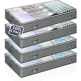 Under Bed Storage Bags, 4 Pack 100L Underbed Storage Bins with Reinforced Handles, Non-woven Clothes Organizer Soft Container