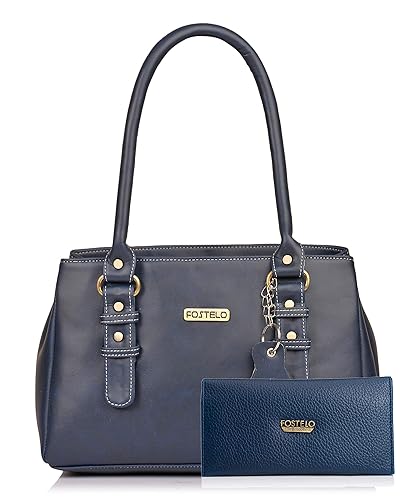 Fostelo Womens Combo Handbag & Clutch (Blue & Blue) (FSB-1221-FC-40)