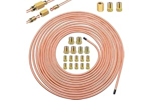 Eoppen 3/16inch x 25 ft Brake Line Tubing Kit Flexible Copper Coated Alloy Brake Line Tubing Coil with 18 Inverted Flare Fittings and 1 Unions SAE Standard