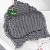 Poemland Bath Pillows for Tub, Luxury Bath Pillow Soft 4d Mesh, Bathtub Pillow with 6 Suction Cups, Ergonomic Bath Tub Pillows for Head and Neck, Bath Accessories for Women Relaxation Gifts (Grey)