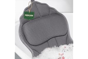 Poemland Bath Pillows for Tub, Luxury Bath Pillow Soft 4d Mesh, Bathtub Pillow with 6 Suction Cups, Ergonomic Bath Tub Pillows for Head and Neck, Bath Accessories for Women Relaxation Gifts (Grey)