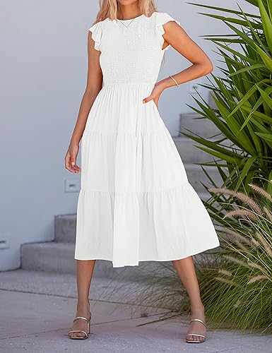 white christmas dresses MEROKEETY Women's 2024 Short Sleeve Crewneck Maxi Dress with Pockets –  Merokeety main image 0