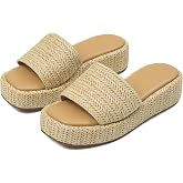 EQAUDES Platform Sandals Women Summer Beach Wedge Espadrille Raffia Slides | platform slip on sandal, open toe straw woven shoes for summer outfits, beach days and vacations