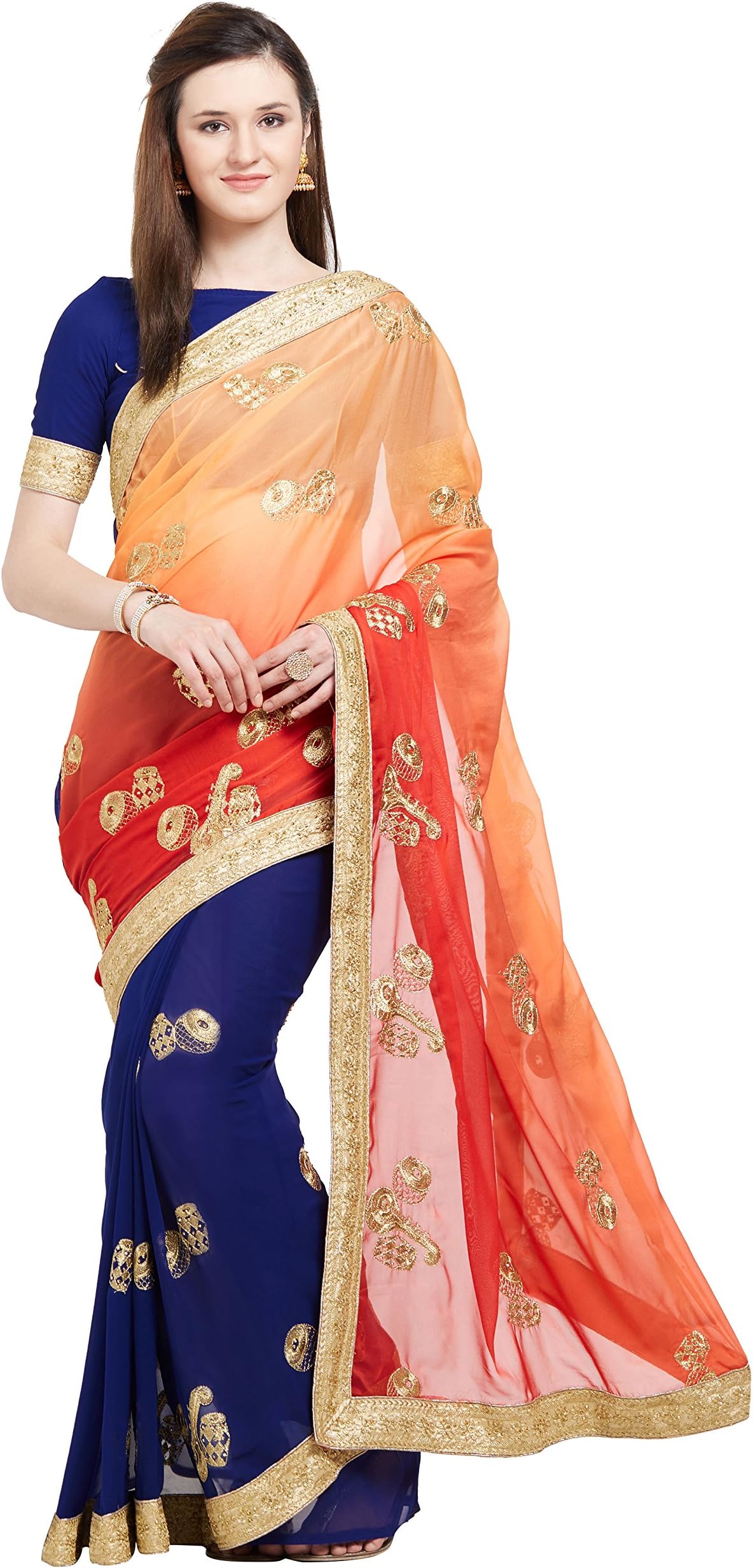 Viva N Diva Indian Festival Sarees for Women Wedding Sari Bridal wear Georgette Saree with Unstitched Blouse Piece