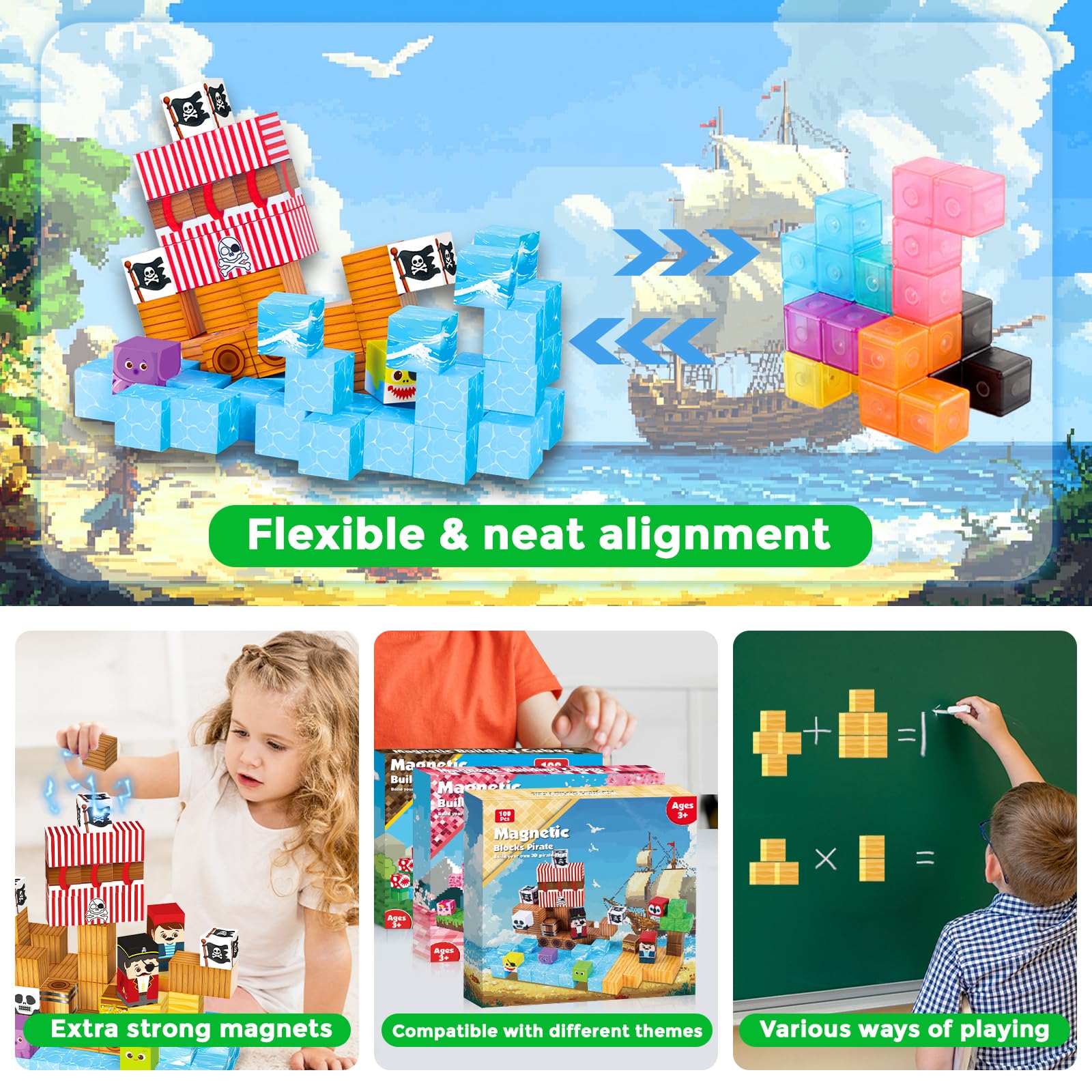 ToyUnited Magnetische Bausteine Magnetbausteine 100 Teile - Piratenschiff mit Schätzen | Abenteuer auf hoher See | Magnetic Building Blocks als Kreatives Kinderspielzeug Geschenk ab 4 Jahren 5